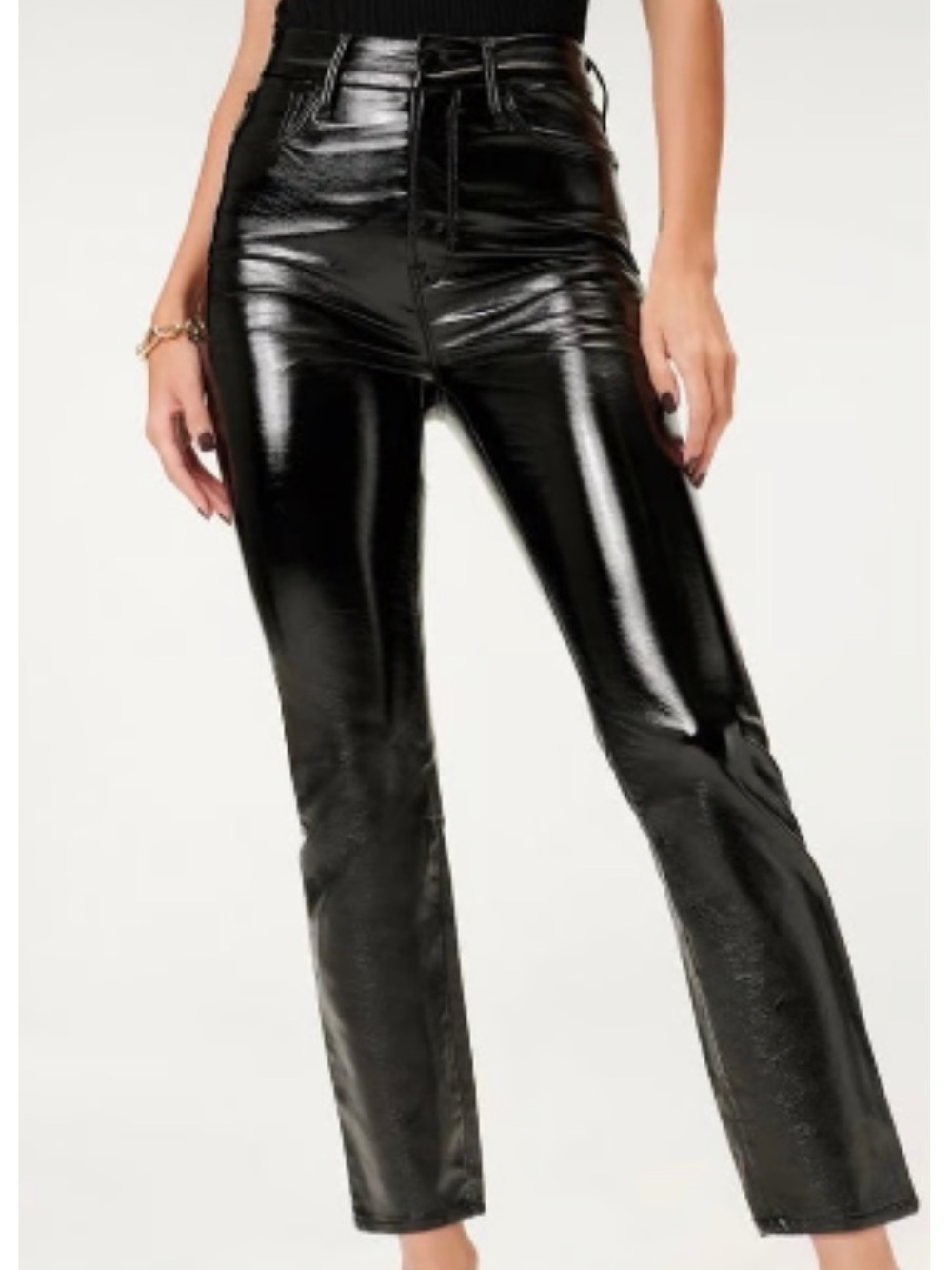 NEW Good American Straight Vinyl Pants Black Patent Faux Leather Size 0/25